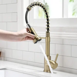 Brushed Gold Pull Down Kitchen Sink Faucet Brushed Gold Swivel Spout Kitchen Tap Hot And Cold Water Kitchen Mixer