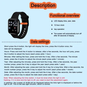 Men Sport Watch Military Sports Watch Waterproof Luminous LED Digital Kids Watch Big Dial Student Electronic Watch